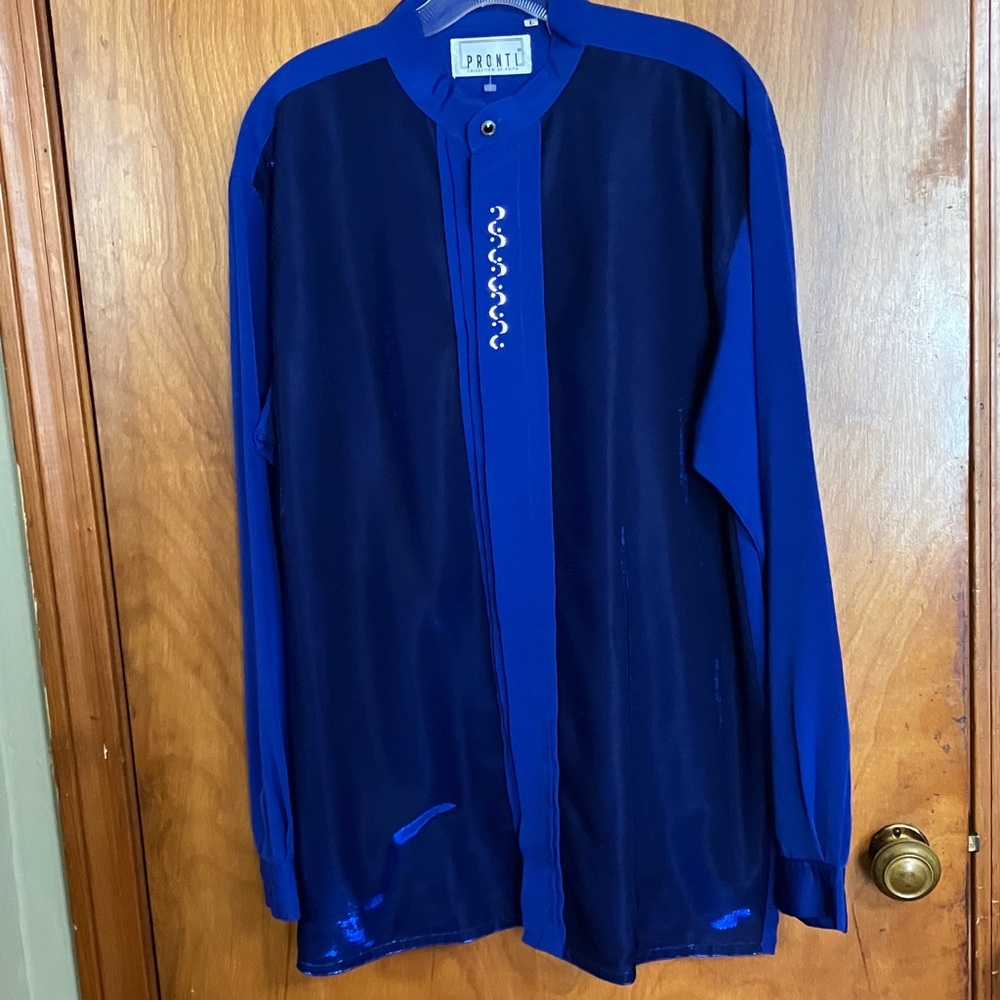 PRONTO Royal and Navy Blue Men's Long-Sleeve Dress Shirt